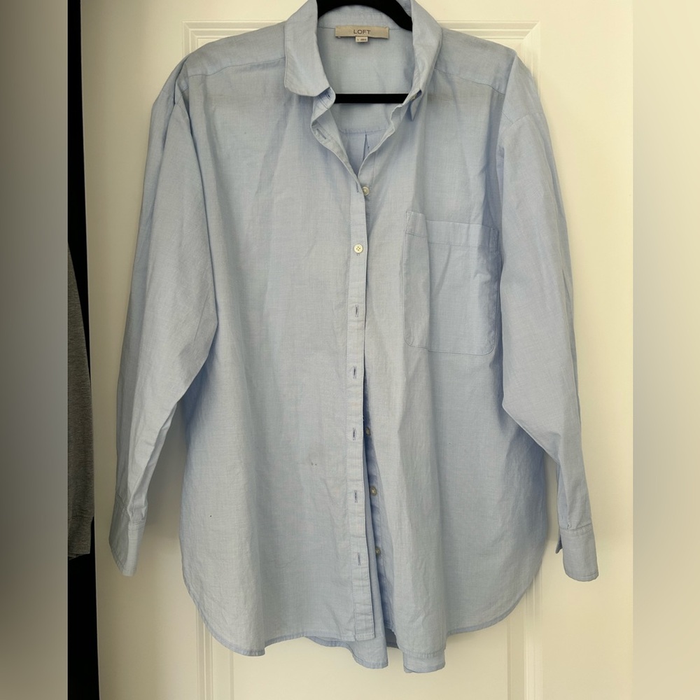 LOFT blue button down cotton shirt
